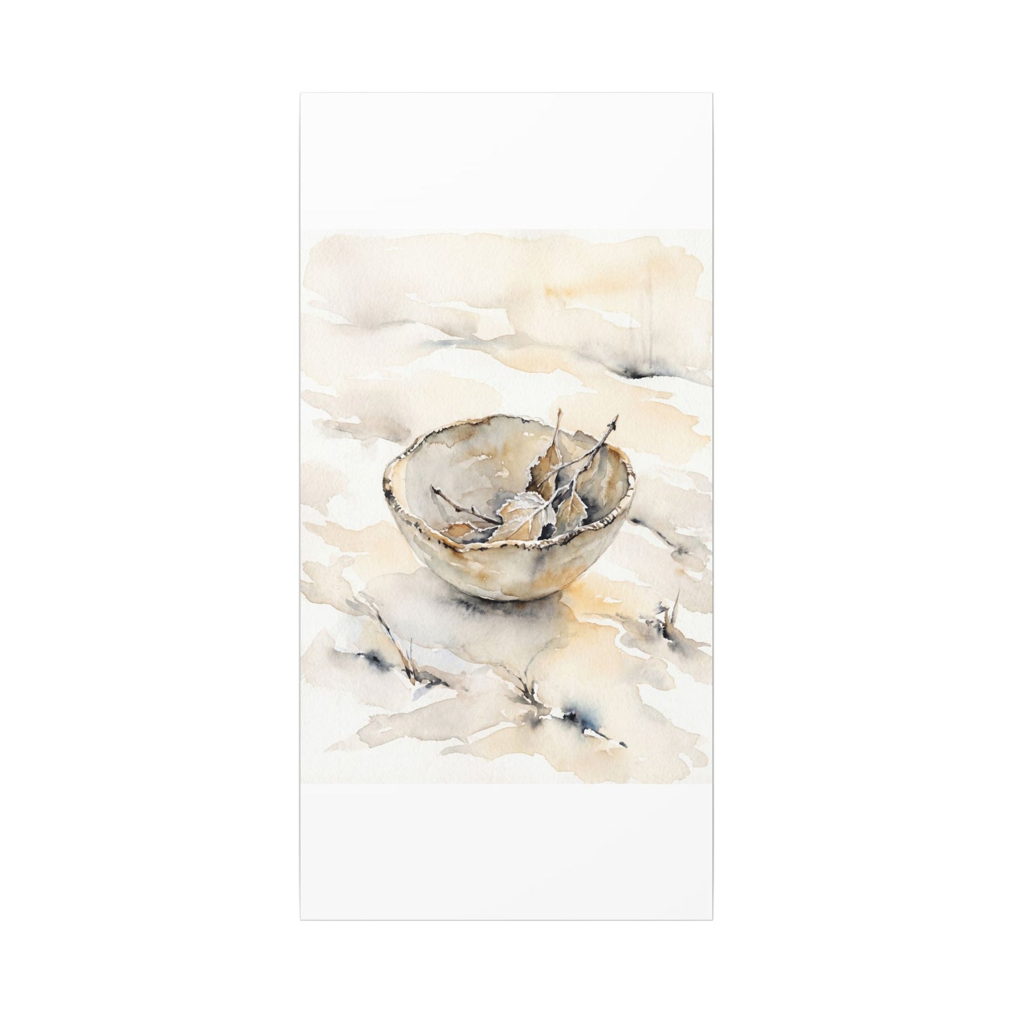 Ceramic Bowl Canvas Art | Winter Japandi Watercolor Art