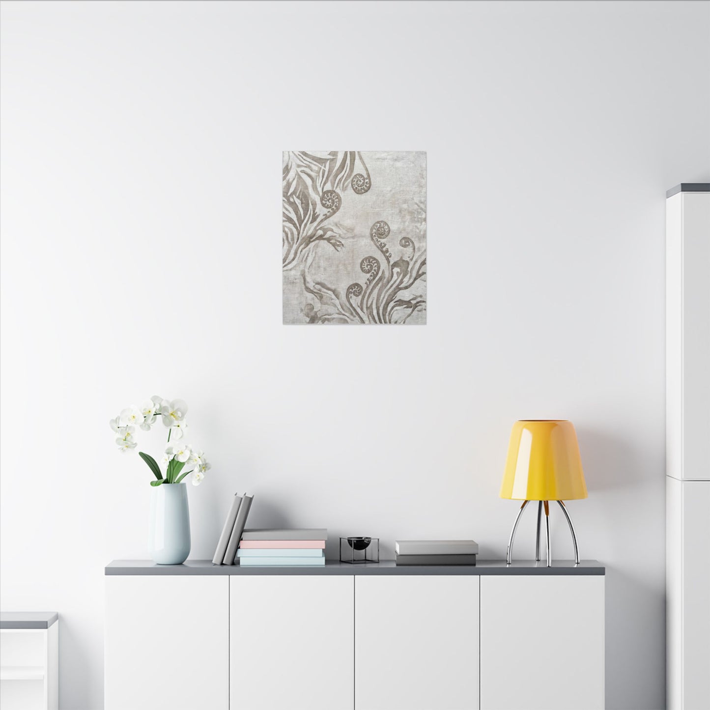 Japandi Fern Unfurling in Overcast | Japanese Pattern Canvas Art