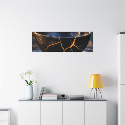 Ceramic Bowl Canvas Art | Winter Kintsugi Gold Repair Art