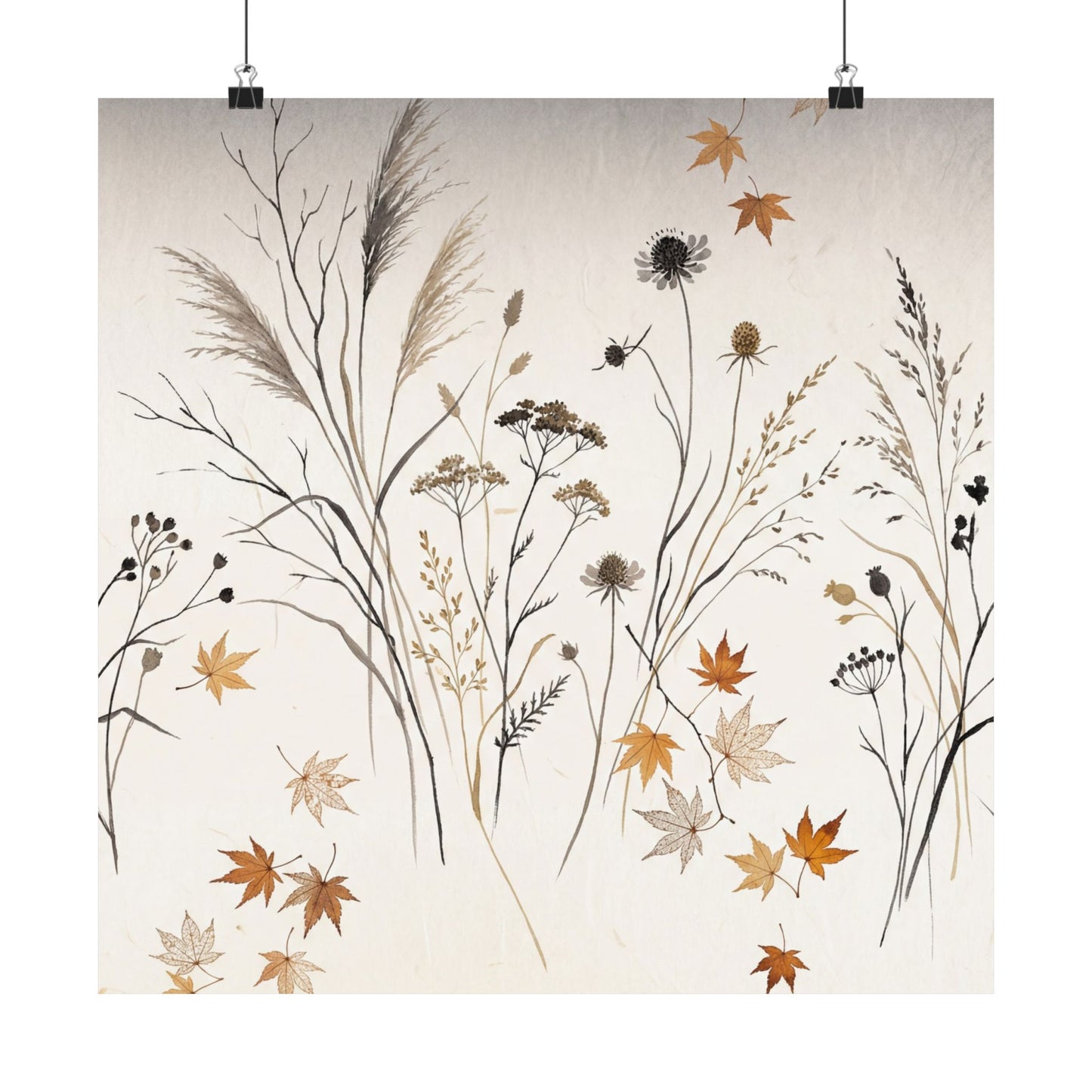 Dried Flowers Wall Art Print | Autumn Japandi Japanese Pattern Art