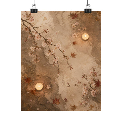 Cherry Blossom Autumn Wall Art Print | Japandi Cozy Design