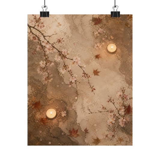 Cherry Blossom Autumn Wall Art Print | Japandi Cozy Design