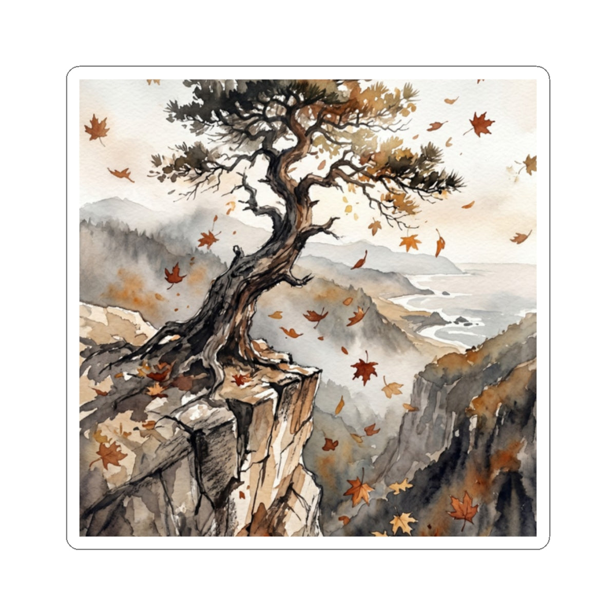 Cozy Pine Tree Sticker - Watercolor Japandi