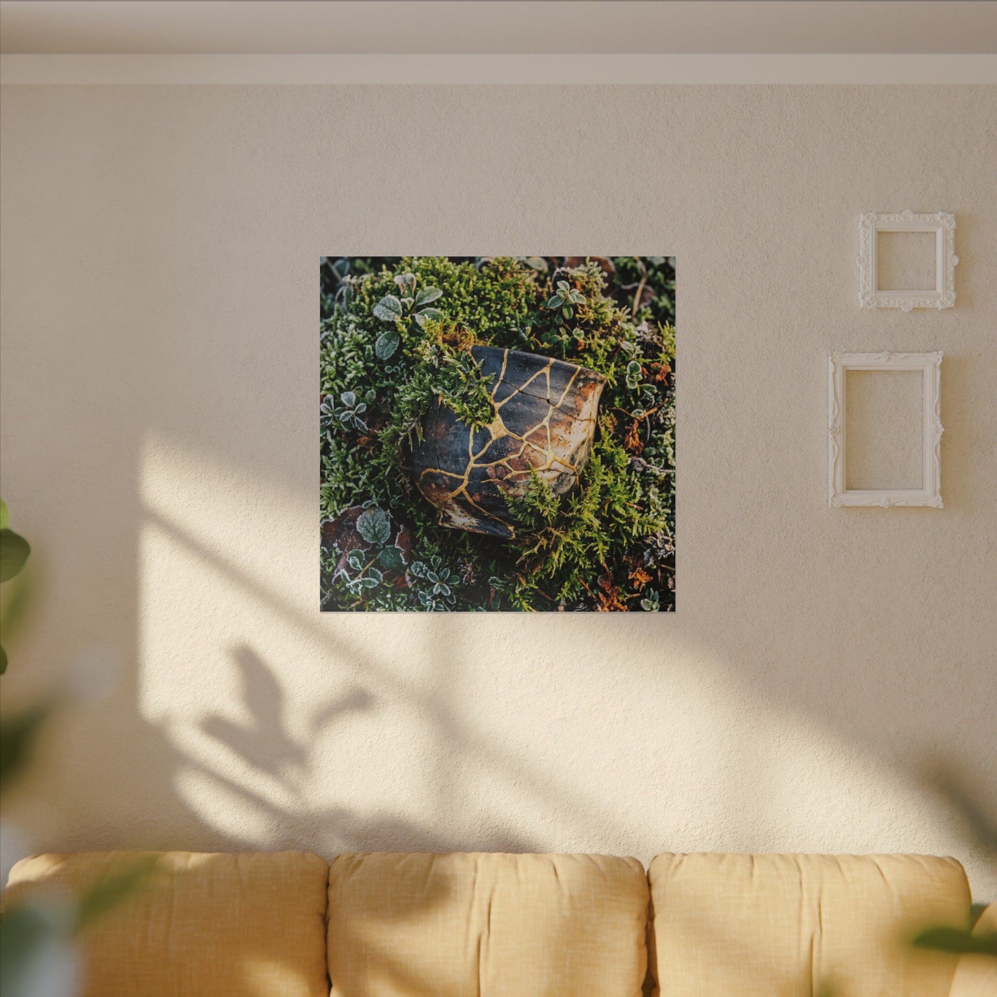 Artful Moss Close Up Canvas Art - Gold Repair Kintsugi
