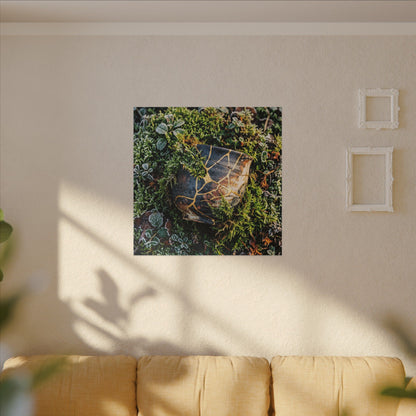 Artful Moss Close Up Canvas Art - Gold Repair Kintsugi