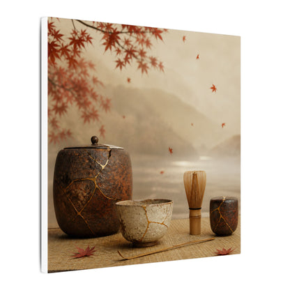 Tea Ceremony Canvas Art | Autumn Kintsugi Gold Vein Art