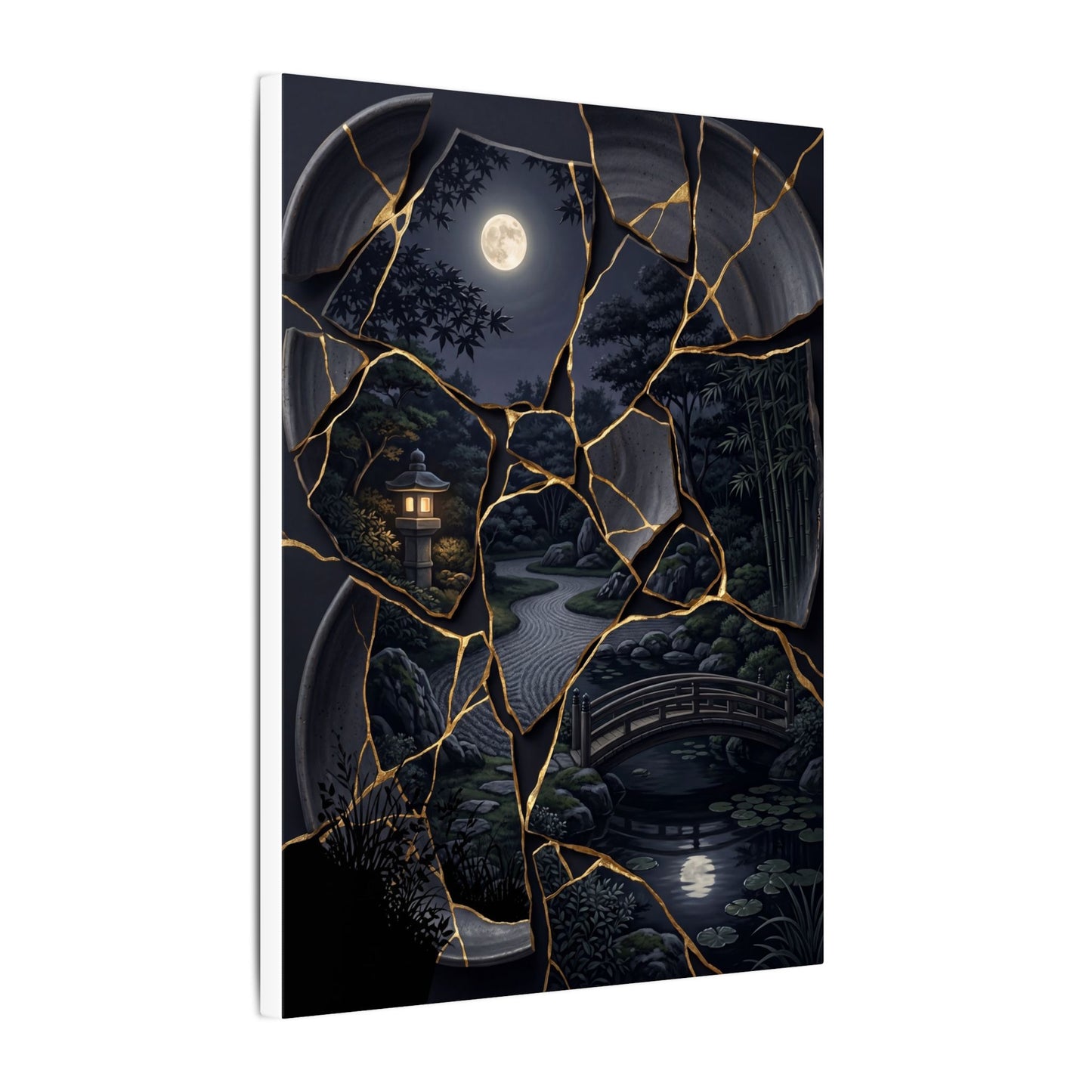 Kintsugi Moonlit Garden in Golden Hour | Gold Repair Canvas Art