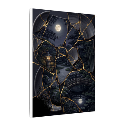 Kintsugi Moonlit Garden in Golden Hour | Gold Repair Canvas Art