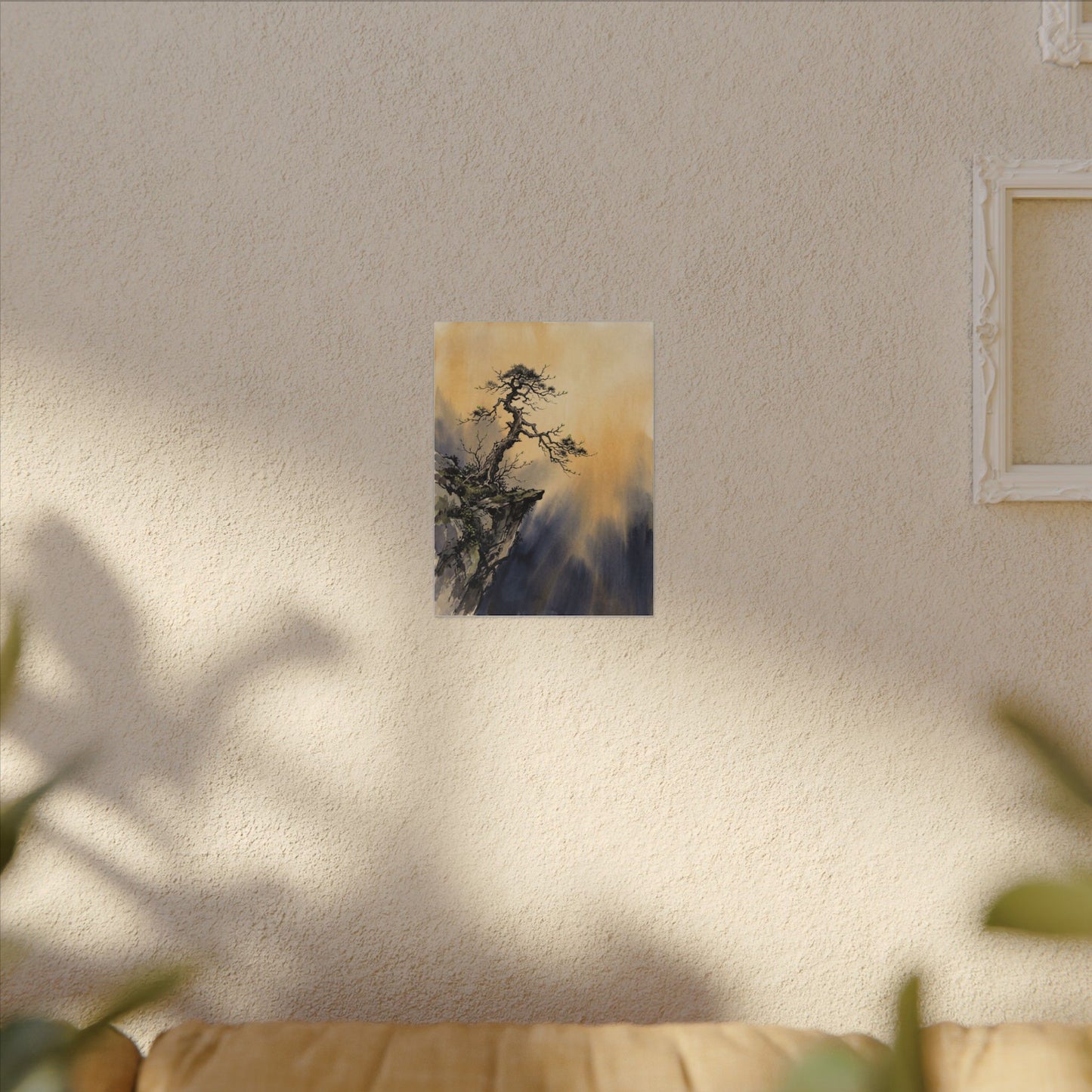 Zen Pine Tree in Golden Hour | Sumi E Canvas Art