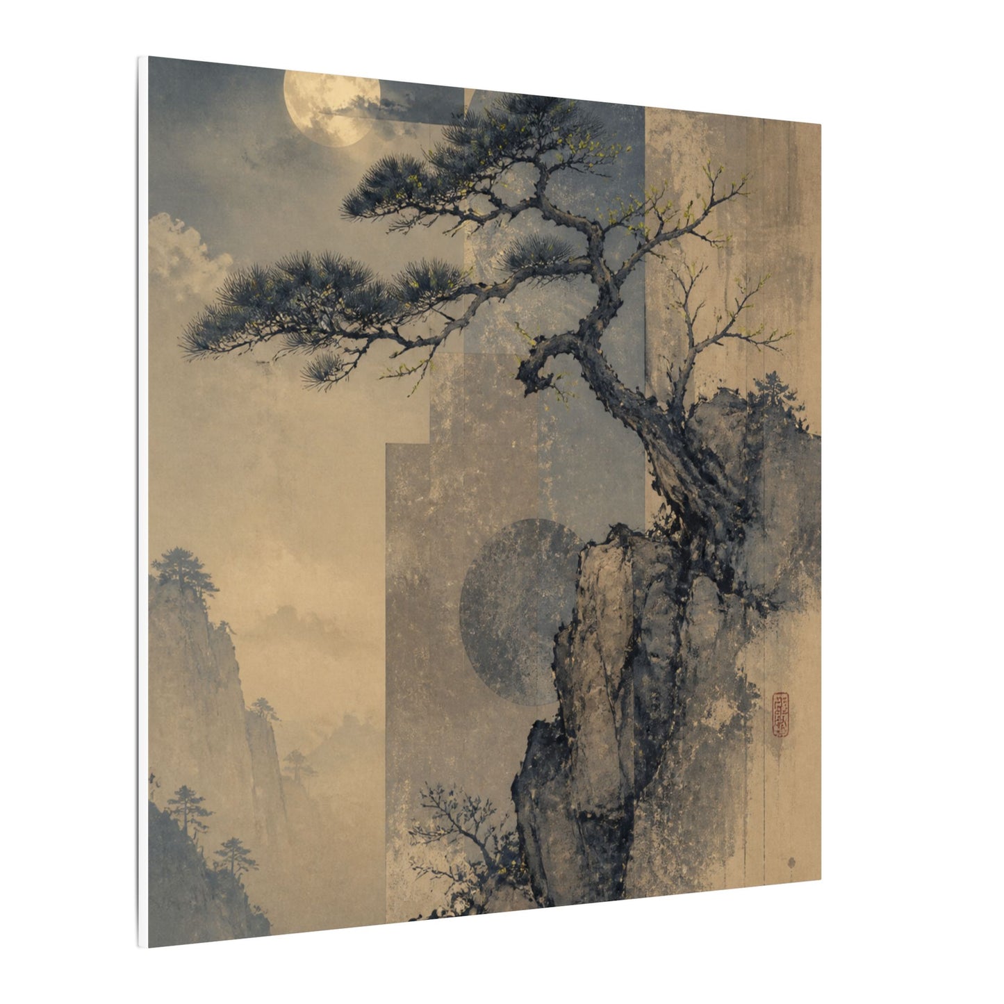 Japandi Pine Tree in Moonlight | Japanese Pattern Canvas Art