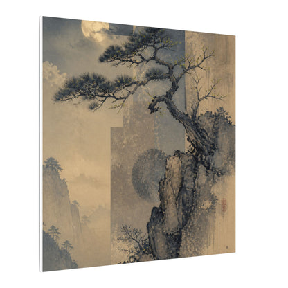 Japandi Pine Tree in Moonlight | Japanese Pattern Canvas Art