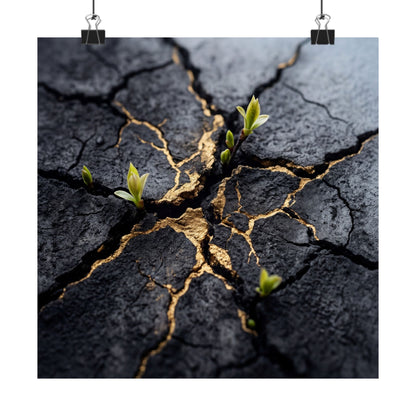 Spring Cracked Earth Charcoal Ink Wall Art Print | Moody Decor