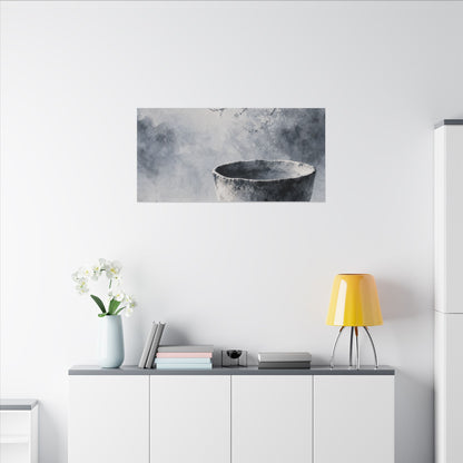 Seijaku Ceramic Bowl Canvas Art - Zen Sumi E