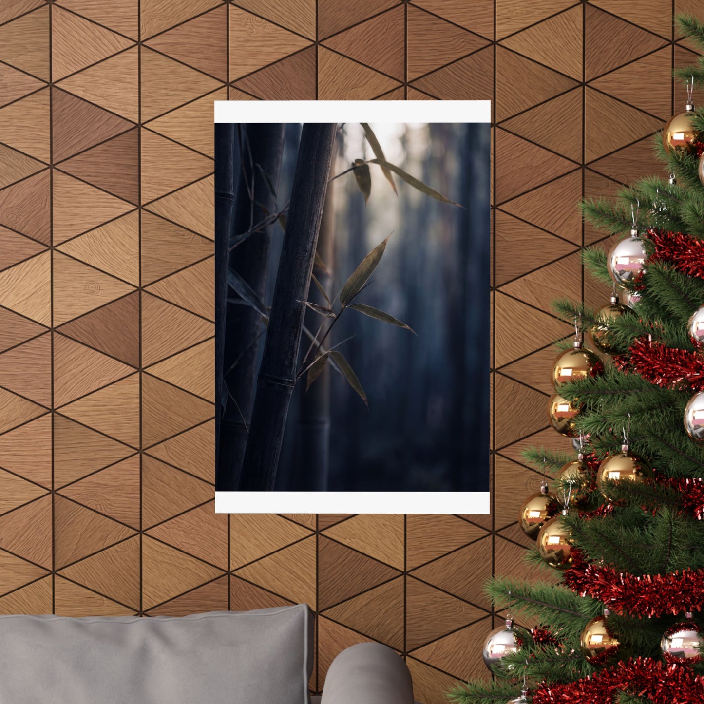 Dark Japandi Bamboo Grove in Dawn | Moody Minimal Wall Art Print