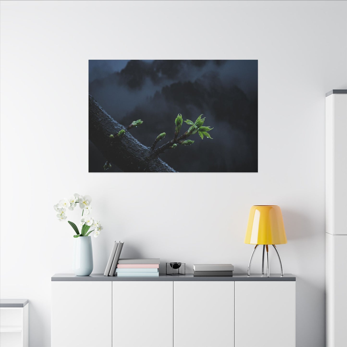 Moonlight Mountain Mist Canvas Art - Dark Japandi Kanso