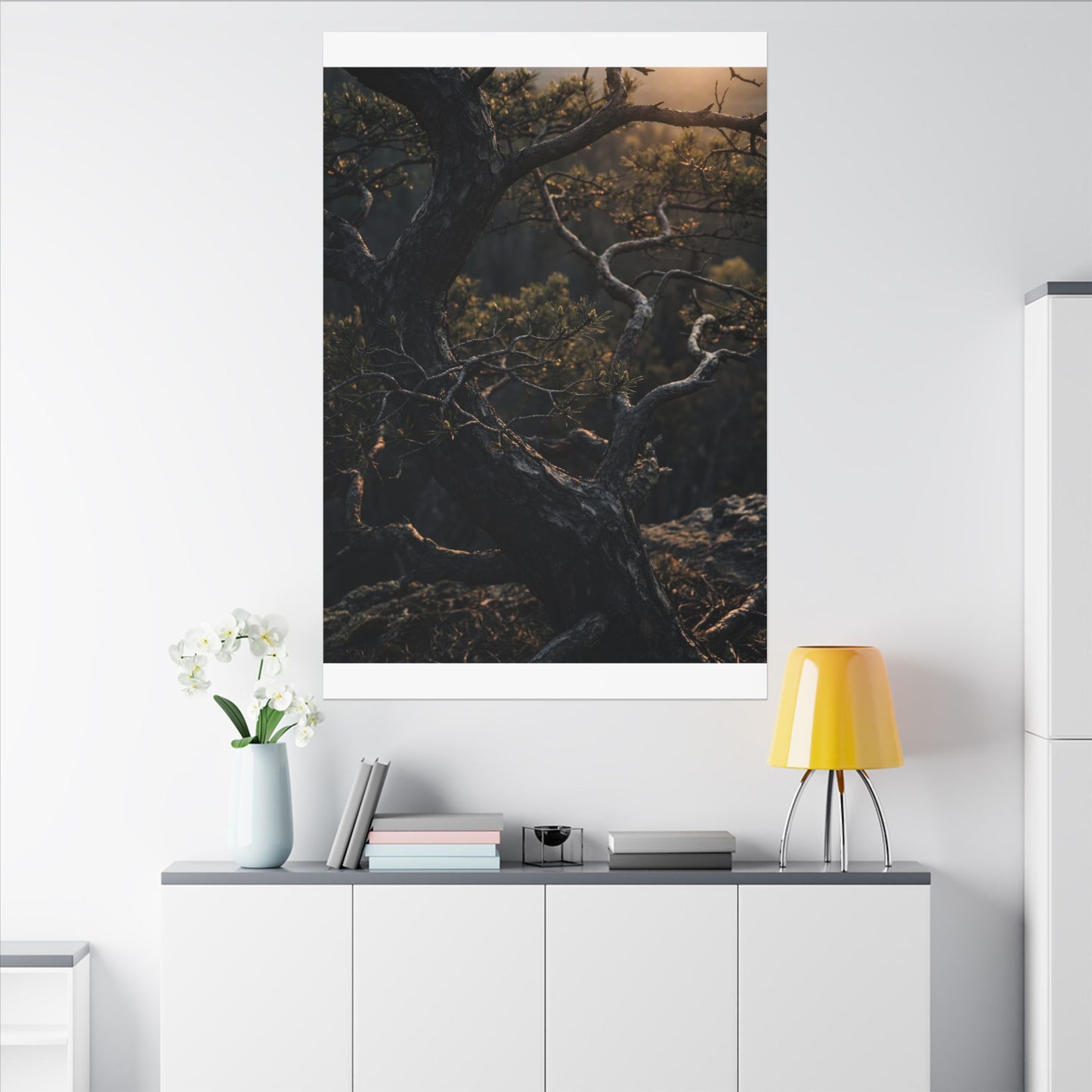 Moody Pine Tree Canvas Art - Moody Minimal Dark Japandi