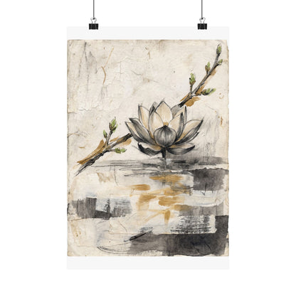 Seijaku Lotus Flower Wall Art Print - Japandi Texture