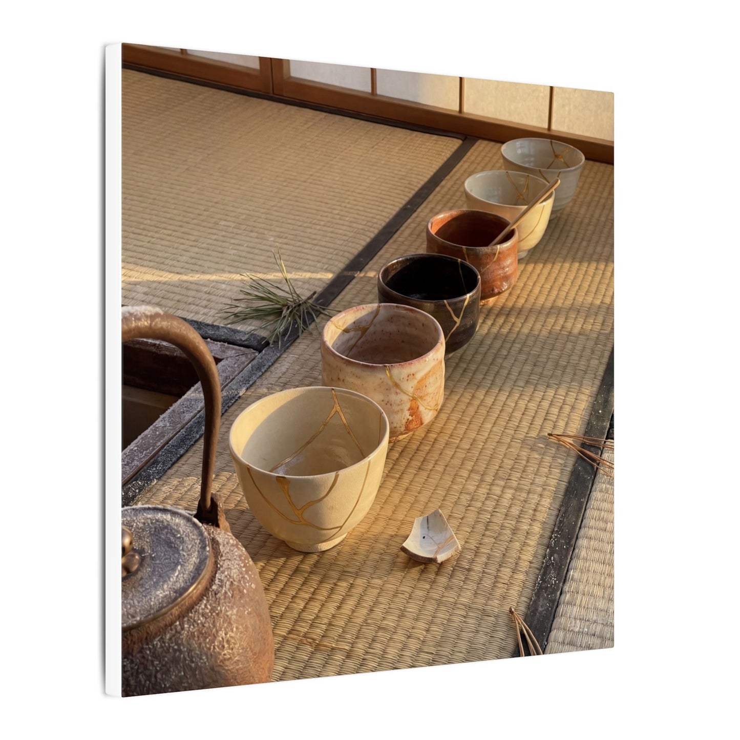 Kintsugi Tea Ceremony in Golden Hour | Gold Repair Canvas Art