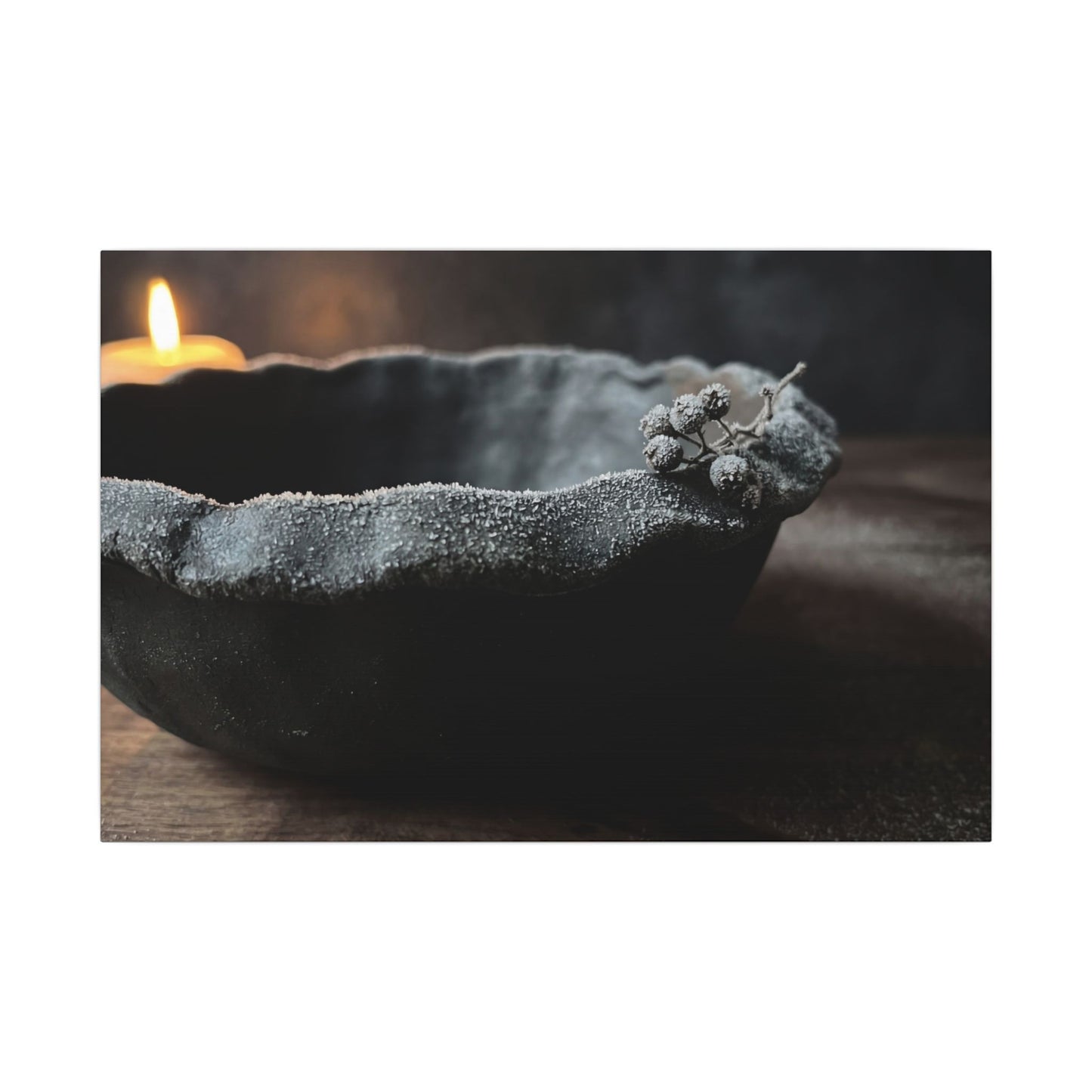 Ceramic Bowl Canvas Art | Winter Dark Japandi Shadow Zen Art