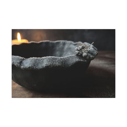 Ceramic Bowl Canvas Art | Winter Dark Japandi Shadow Zen Art