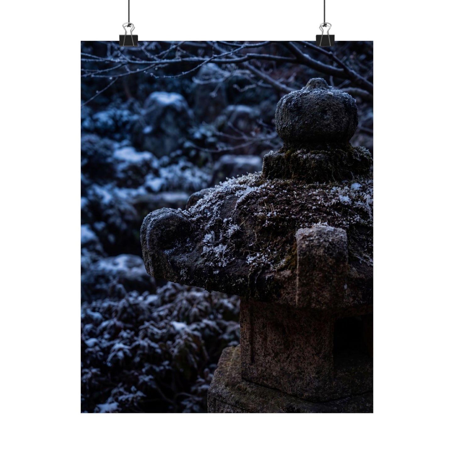 Winter Stone Lantern Shadow Zen Wall Art Print | Atmospheric Decor Art Print