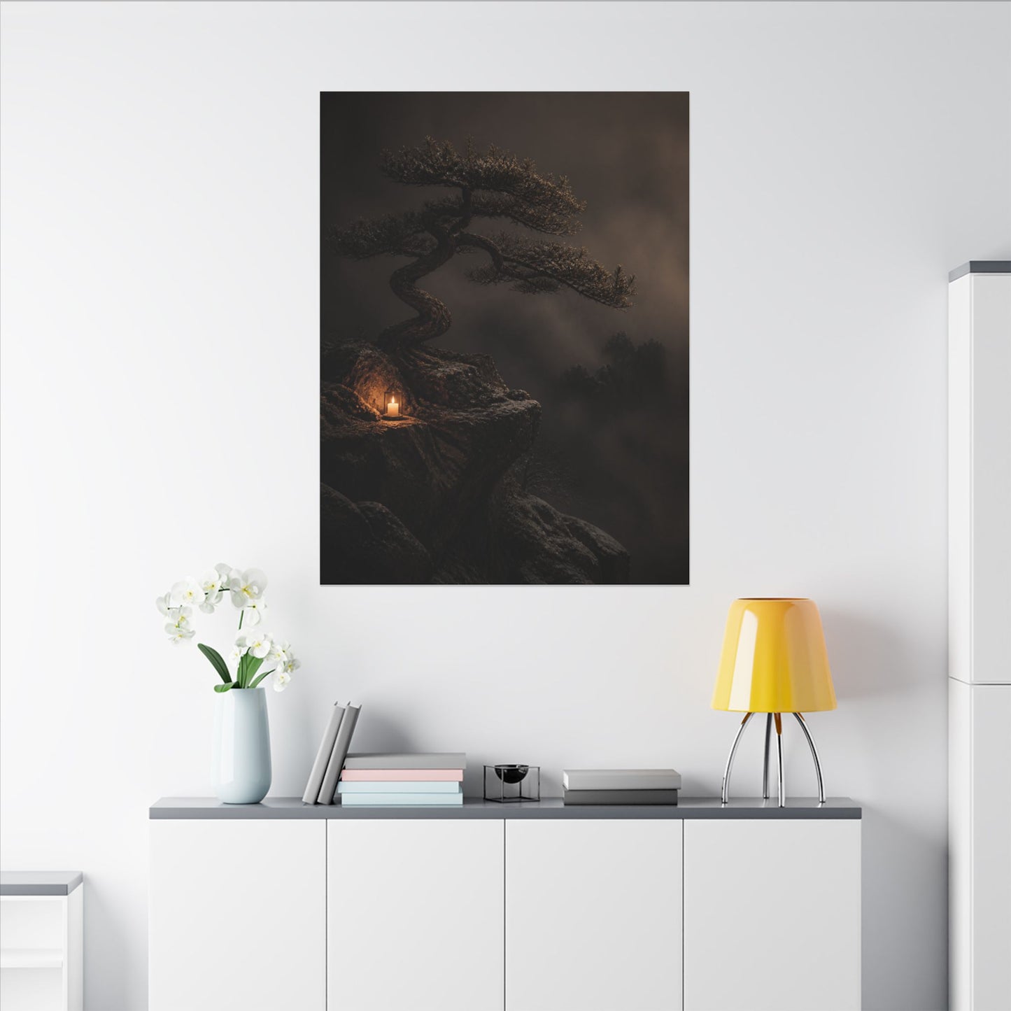 Pine Tree Shadow Zen Canvas Art | Luxurious Dark Japandi Art