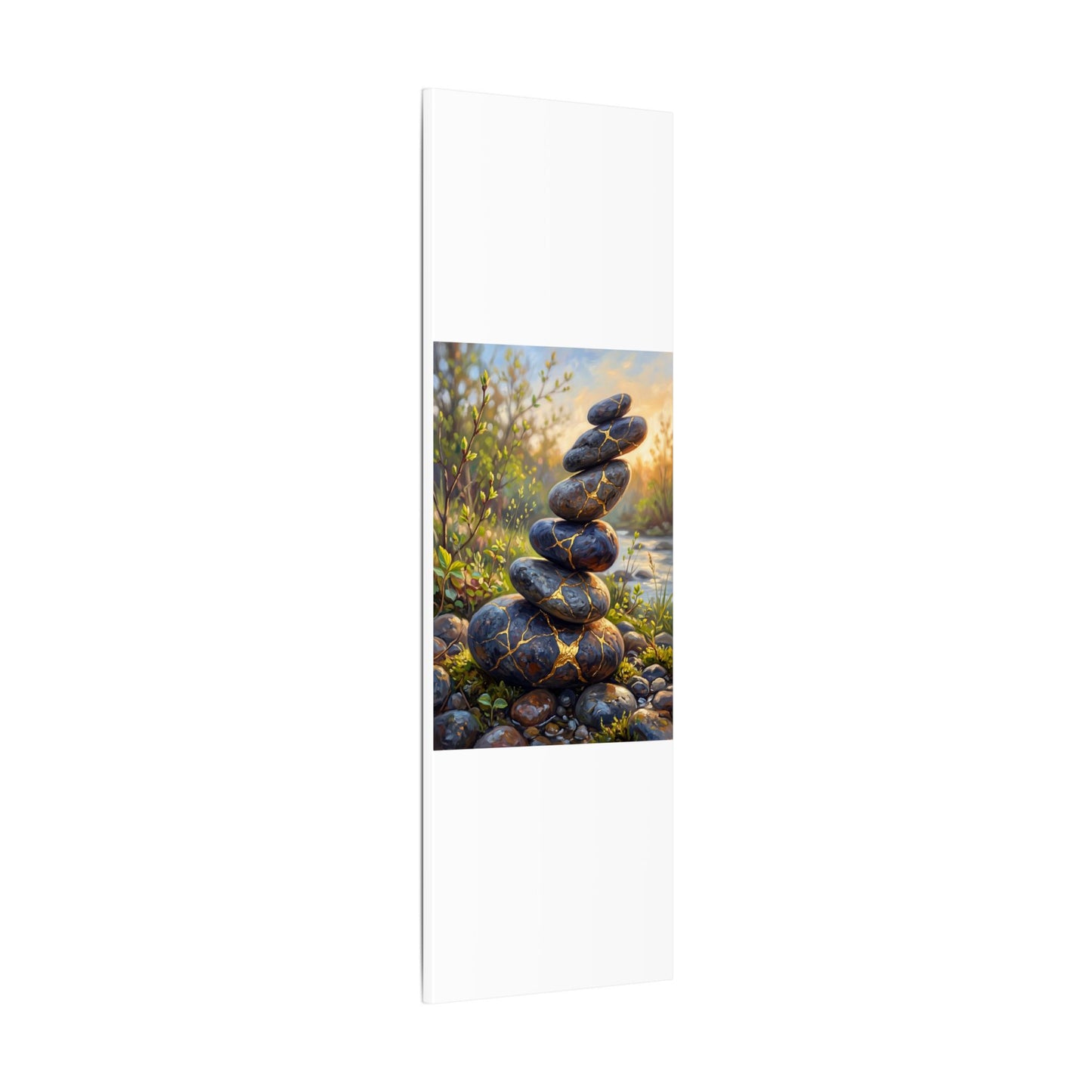 Spring River Stones Gold Repair Canvas Art | Healing Decor