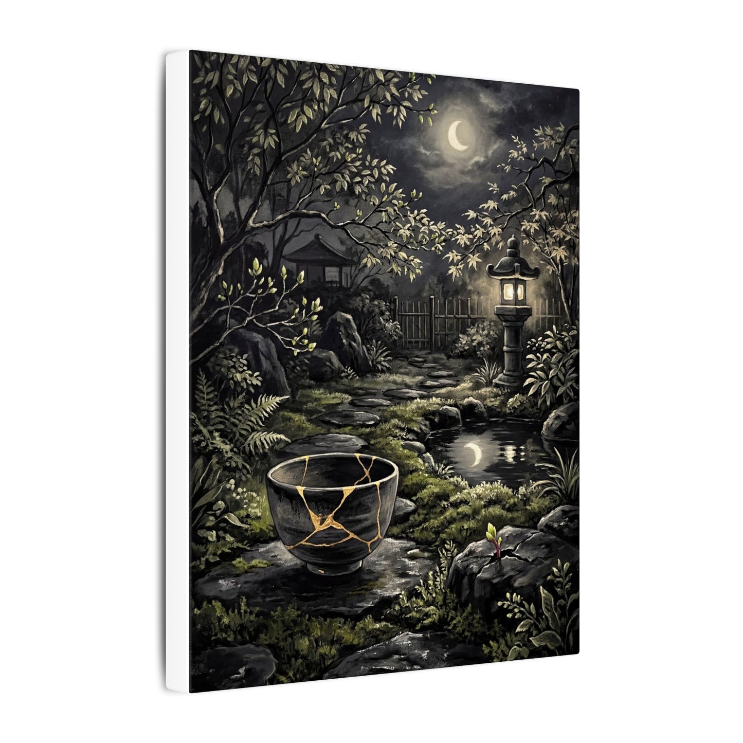 Kintsugi Moonlit Garden in Dappled | Gold Repair Canvas Art