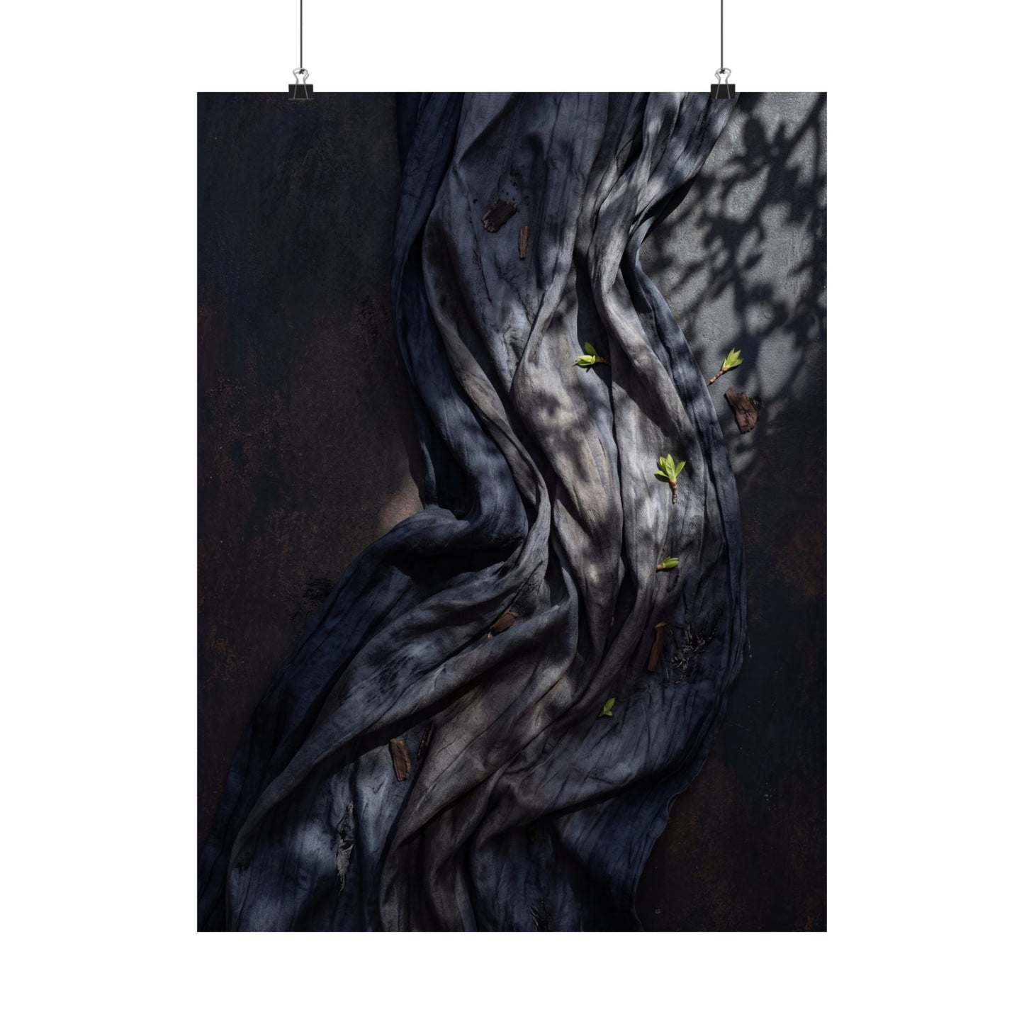 Dark Japandi Silk Drape in Dappled | Dark Texture Wall Art Print