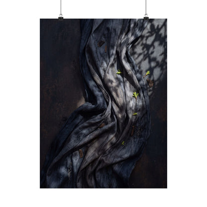 Dark Japandi Silk Drape in Dappled | Dark Texture Wall Art Print