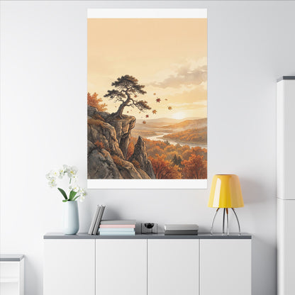 Pine Tree Autumn Canvas Art | Japandi Warm Design