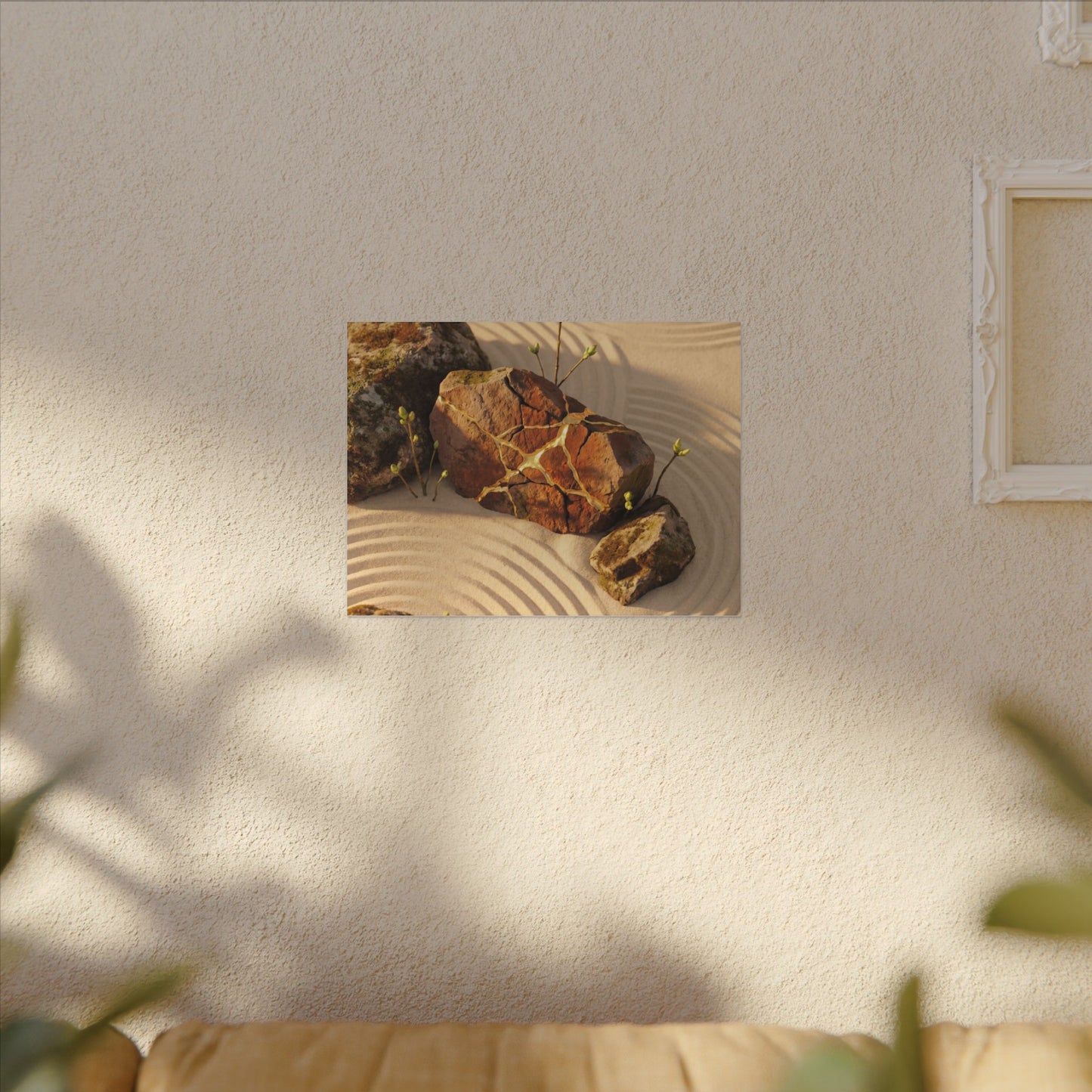 Kanso Rock Garden Canvas Art - Kintsugi Crackle Gold