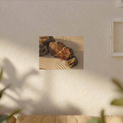 Kanso Rock Garden Canvas Art - Kintsugi Crackle Gold