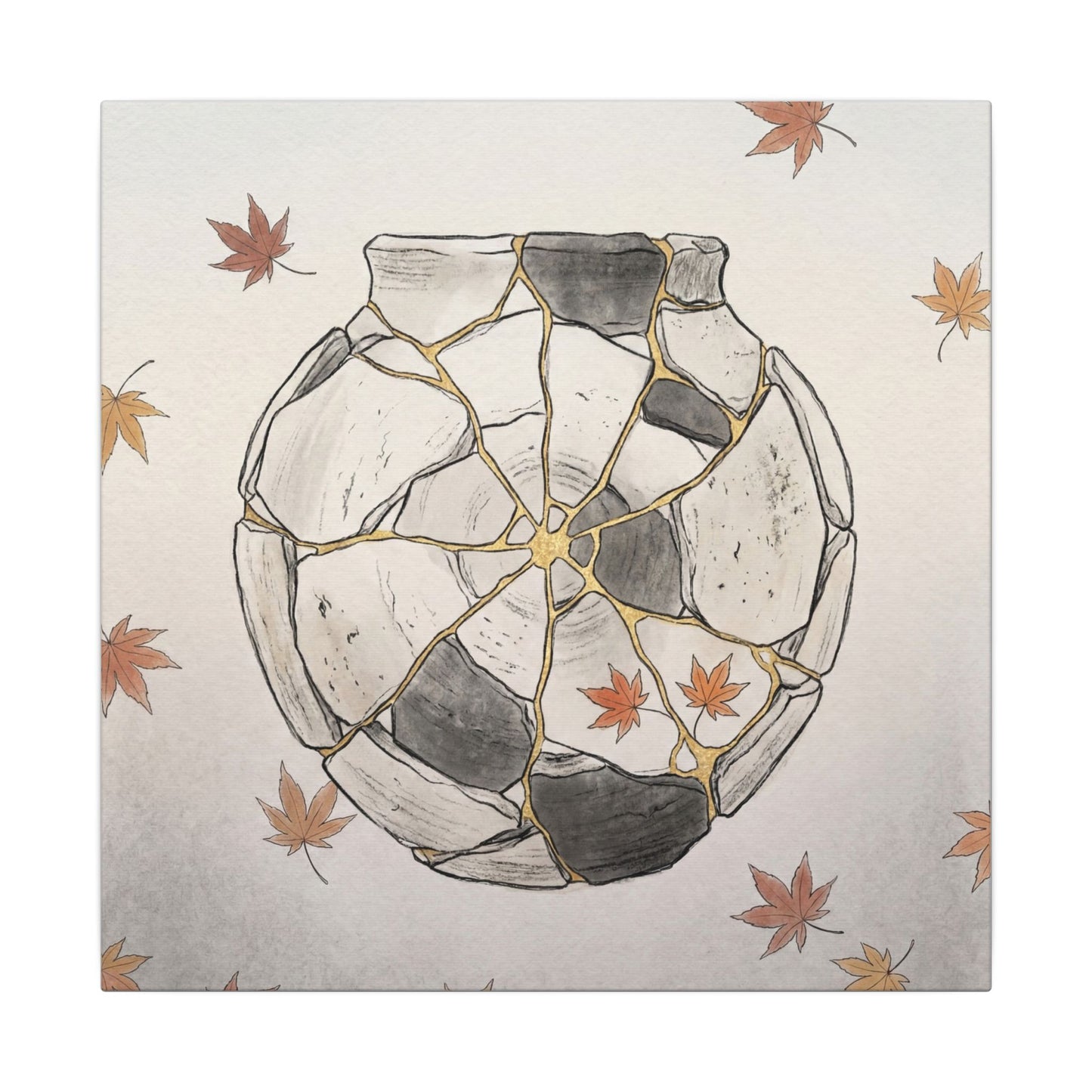 Japandi Broken Pottery in Dawn | Minimal Line Canvas Art