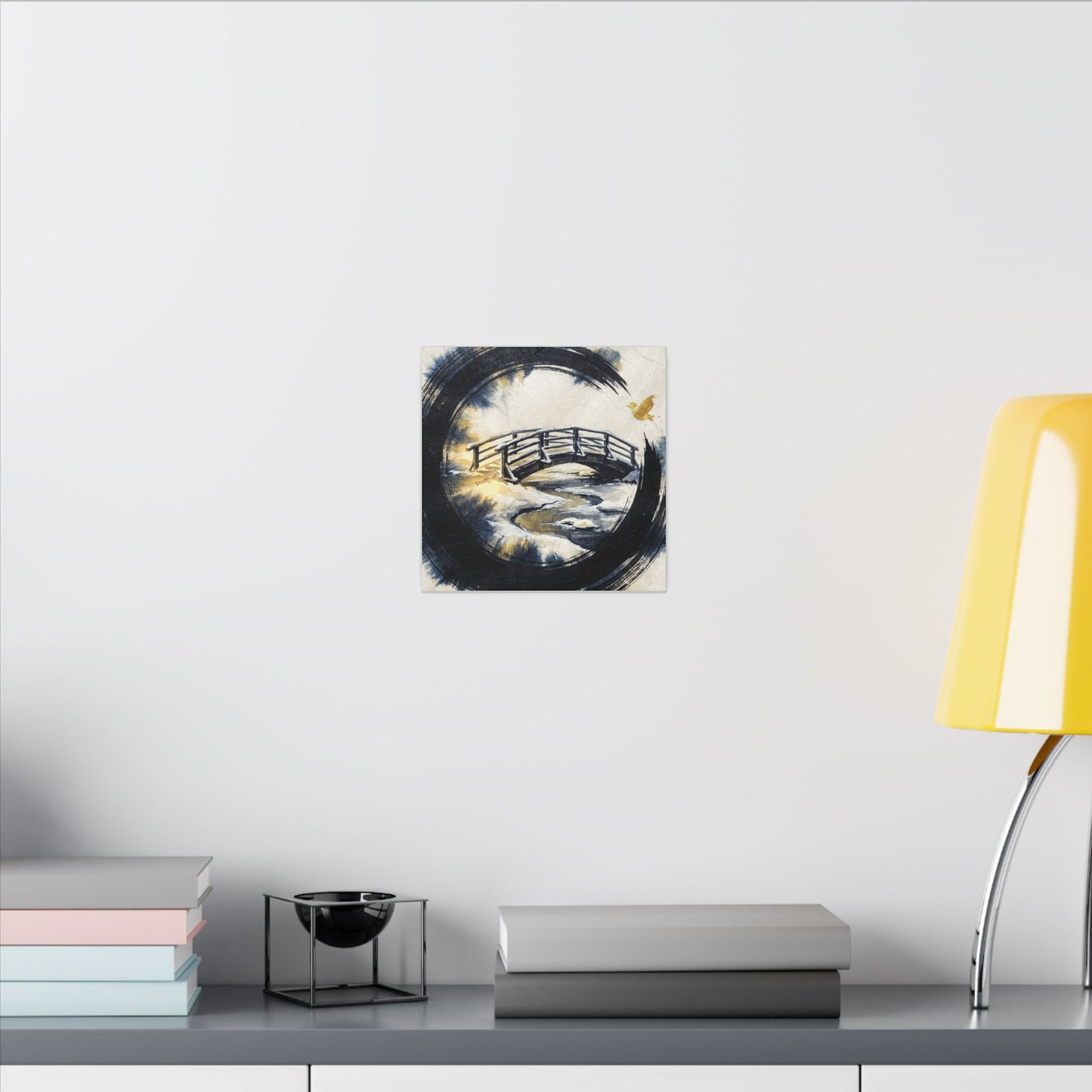 Winter Wooden Bridge Enso Canvas Art | Serene Decor