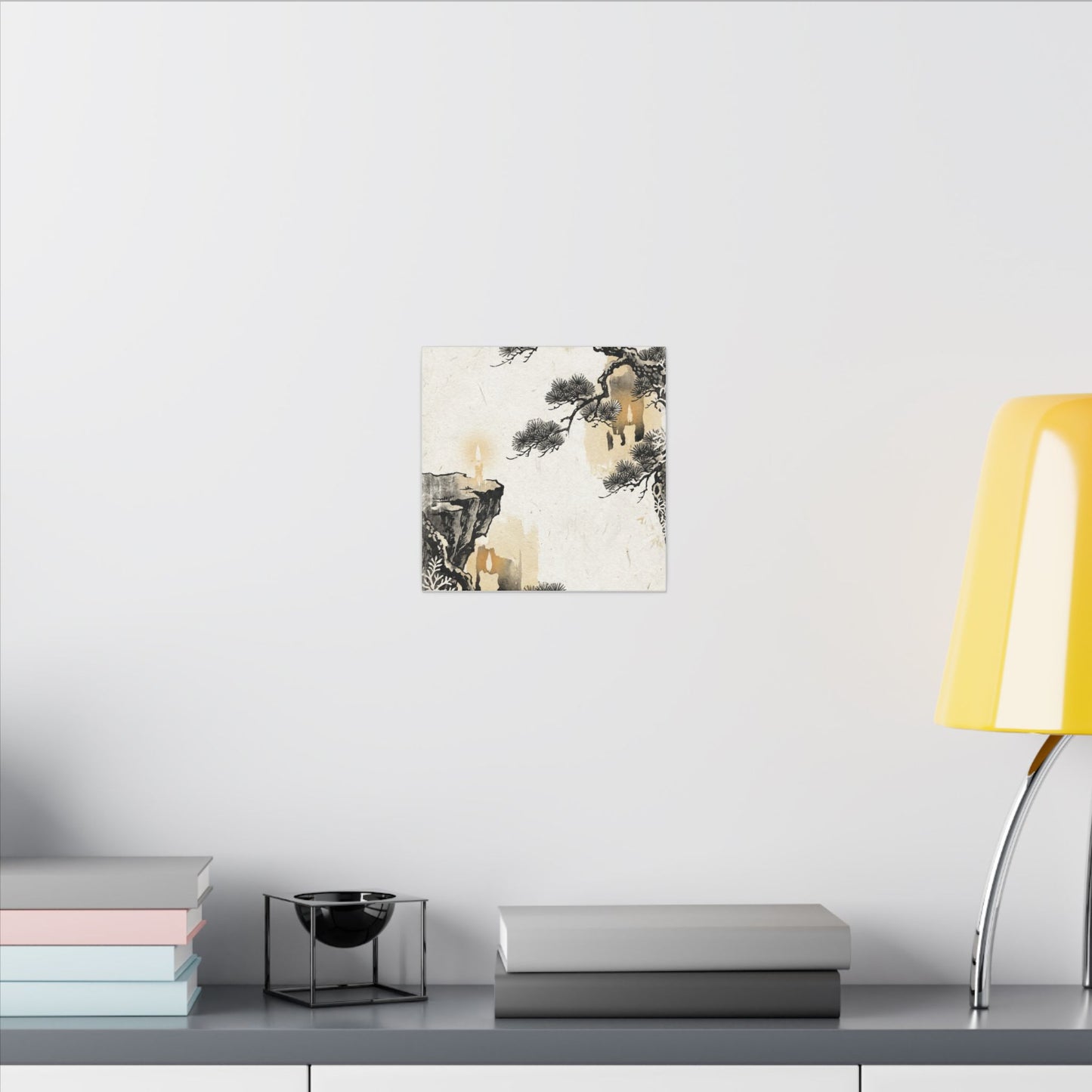 Japandi Pine Tree in Candlelight | Japanese Pattern Canvas Art