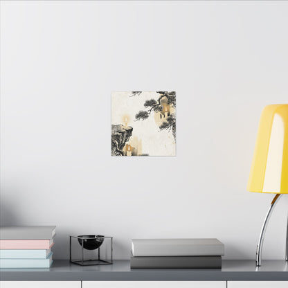 Japandi Pine Tree in Candlelight | Japanese Pattern Canvas Art