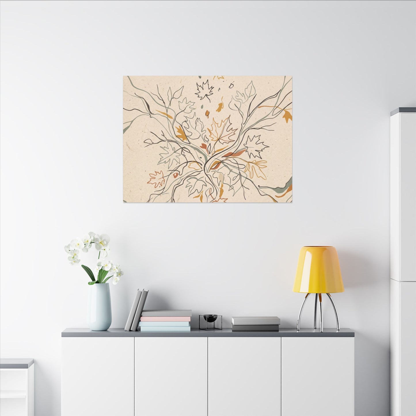 Warm Shadow Play Canvas Art - Minimal Line Japandi