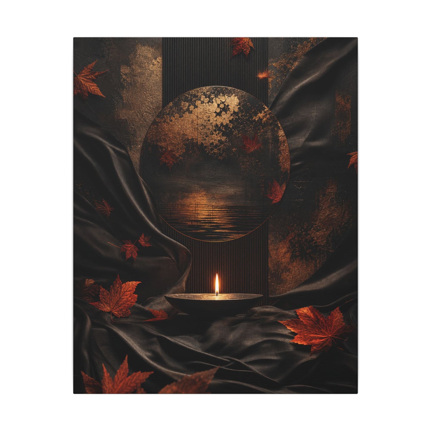 Silk Drape Autumn Canvas Art | Dark Japandi Moody Design