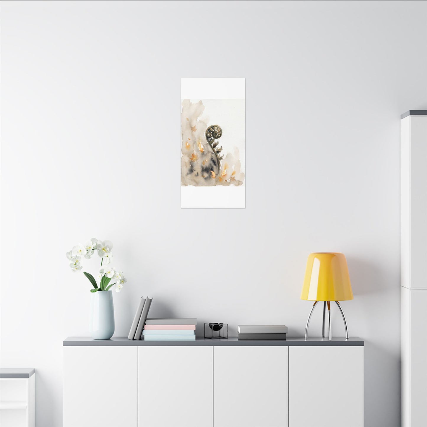 Fern Unfurling Watercolor Canvas Art | Earthy Japandi Art