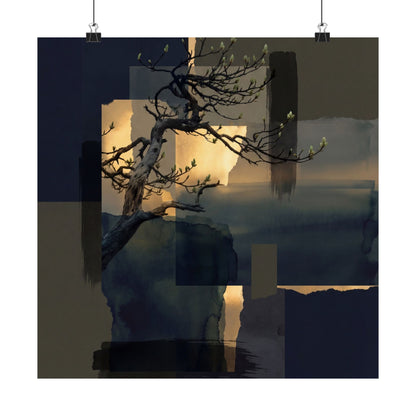 Kanso Pine Tree Wall Art Print - Dark Japandi Moody Minimal