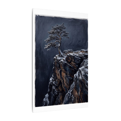 Dark Japandi Pine Tree in Dawn | Dark Texture Canvas Art