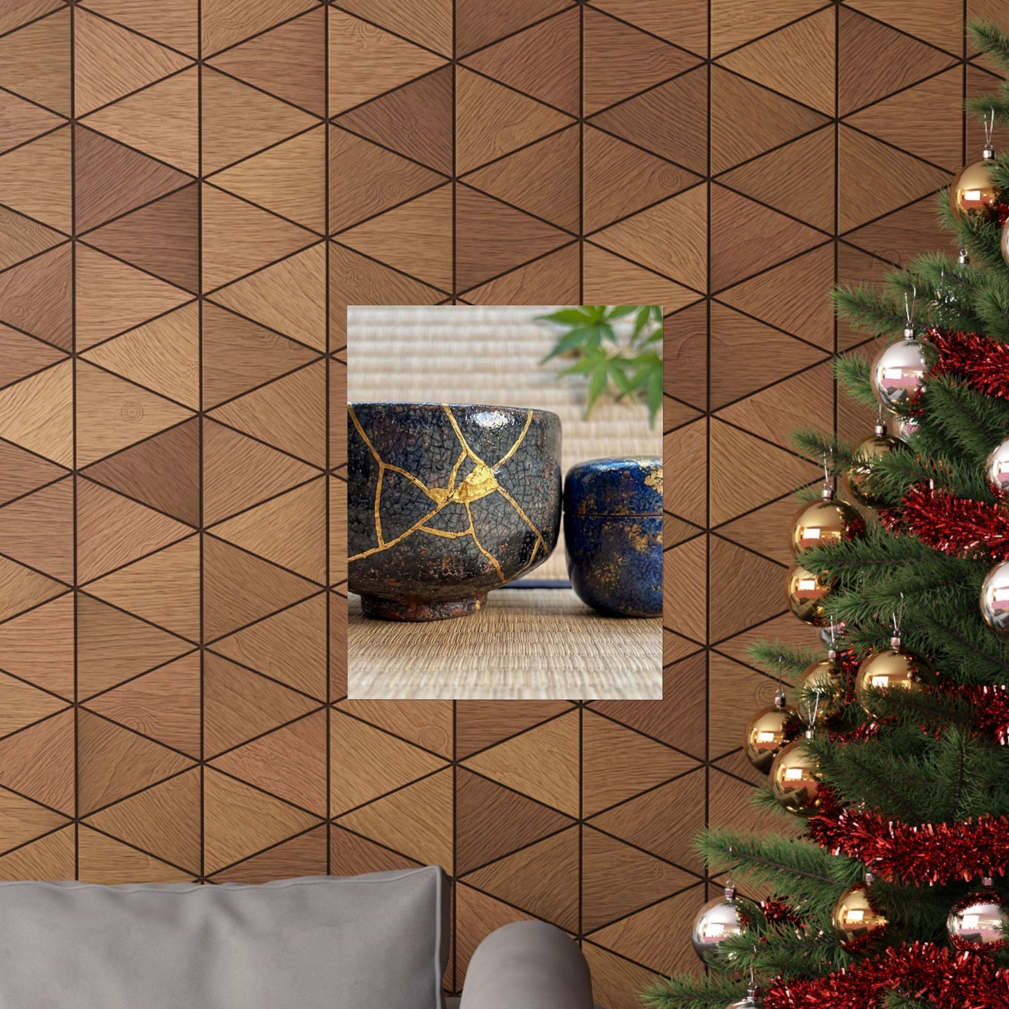 Kintsugi Tea Ceremony in Dawn | Crackle Gold Wall Art Print