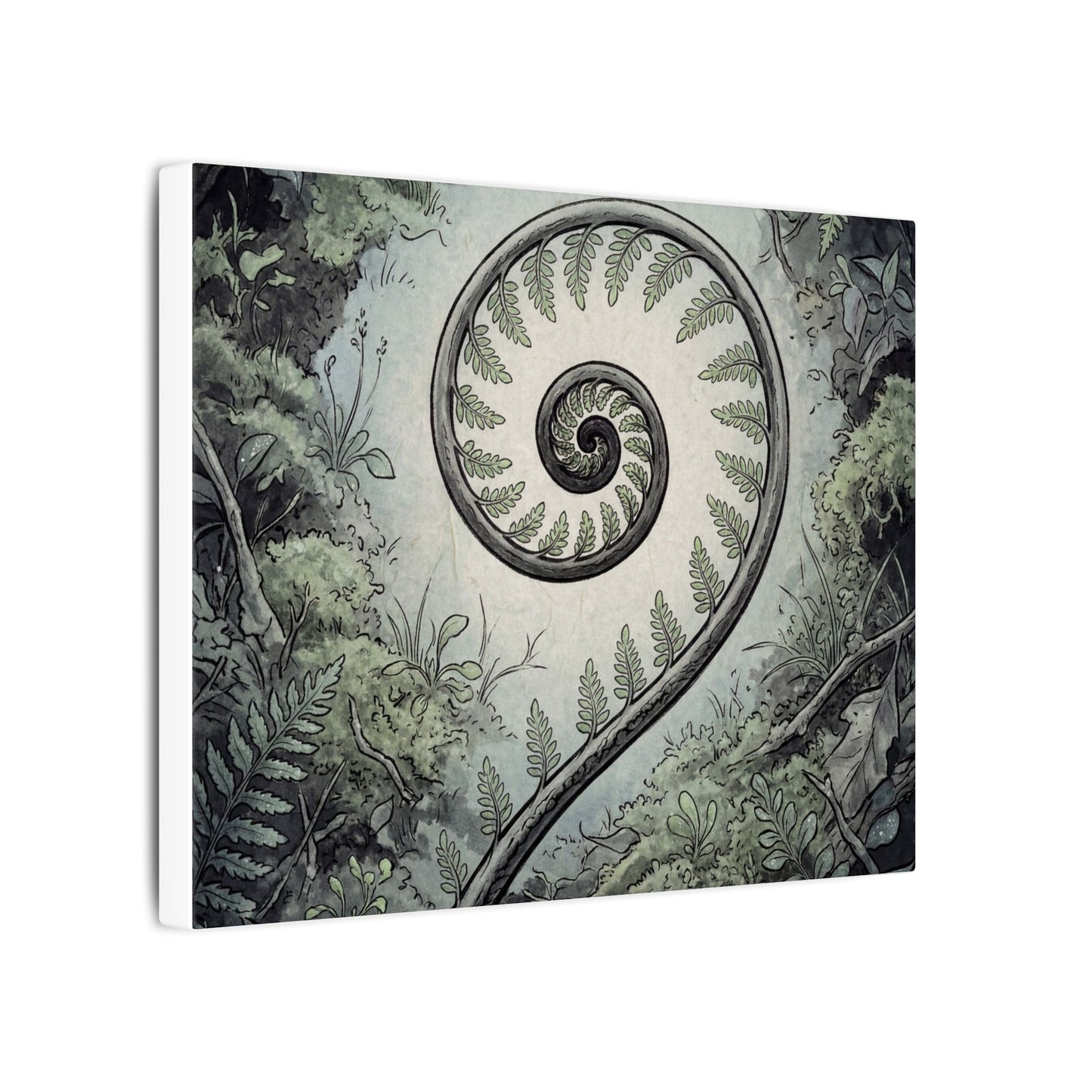 Zen Fern Unfurling in Dawn | Ukiyo E Inspired Canvas Art