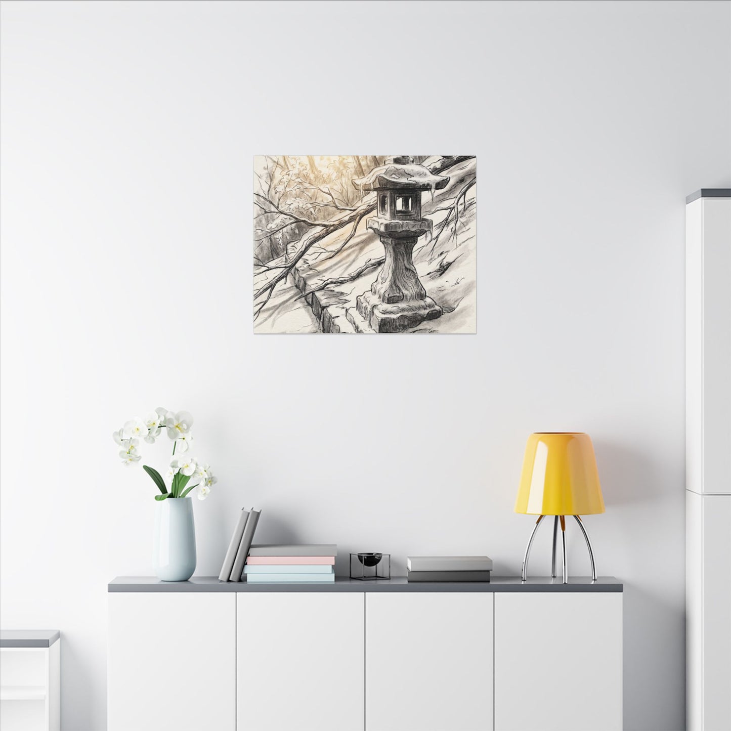Golden Hour Stone Lantern Canvas Art - Japandi Kanso