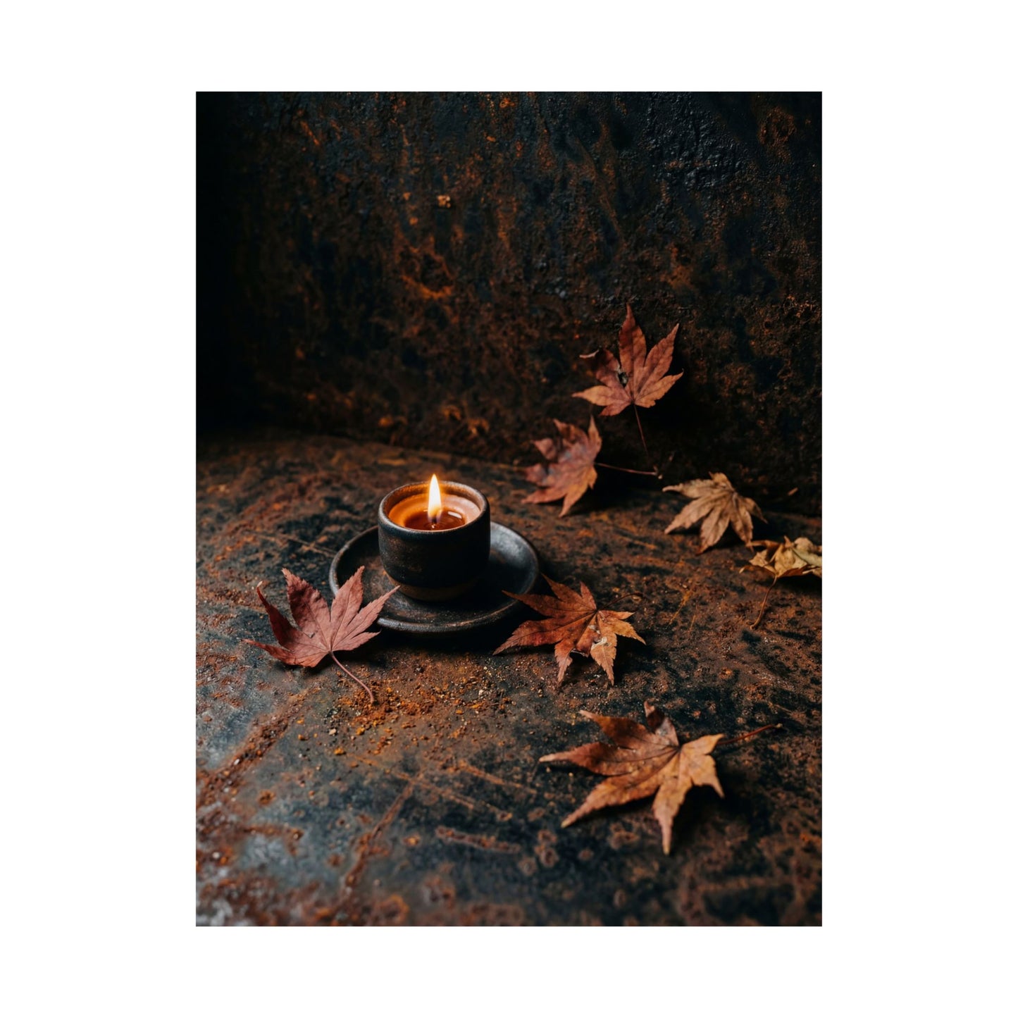 Dark Japandi Rust Patina in Candlelight | Shadow Zen Wall Art Print