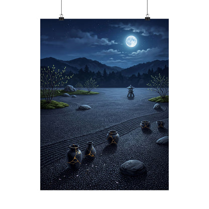 Moonlit Garden Wall Art Print | Spring Kintsugi Gold Repair Art