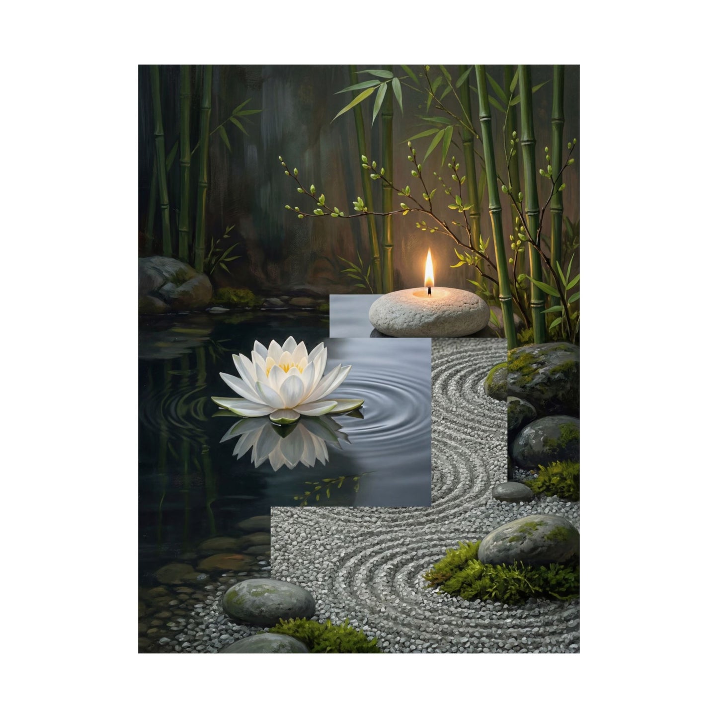 Kanso Lotus Flower Wall Art Print - Zen Karesansui