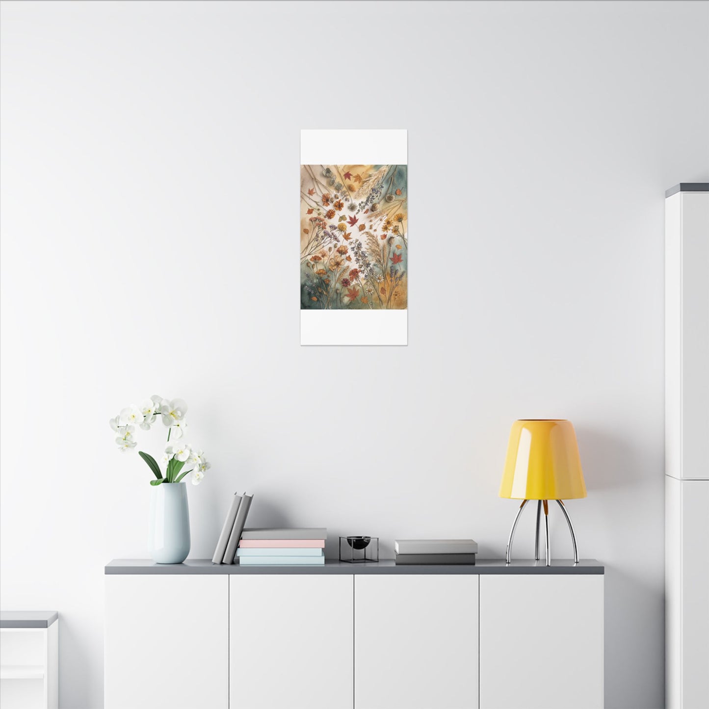Dried Flowers Canvas Art | Autumn Japandi Watercolor Art