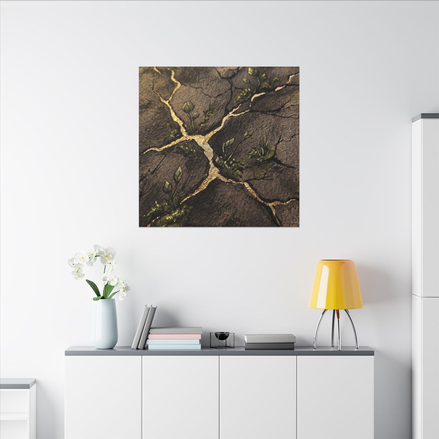Spring Cracked Earth Charcoal Ink Canvas Art | Luxurious Decor